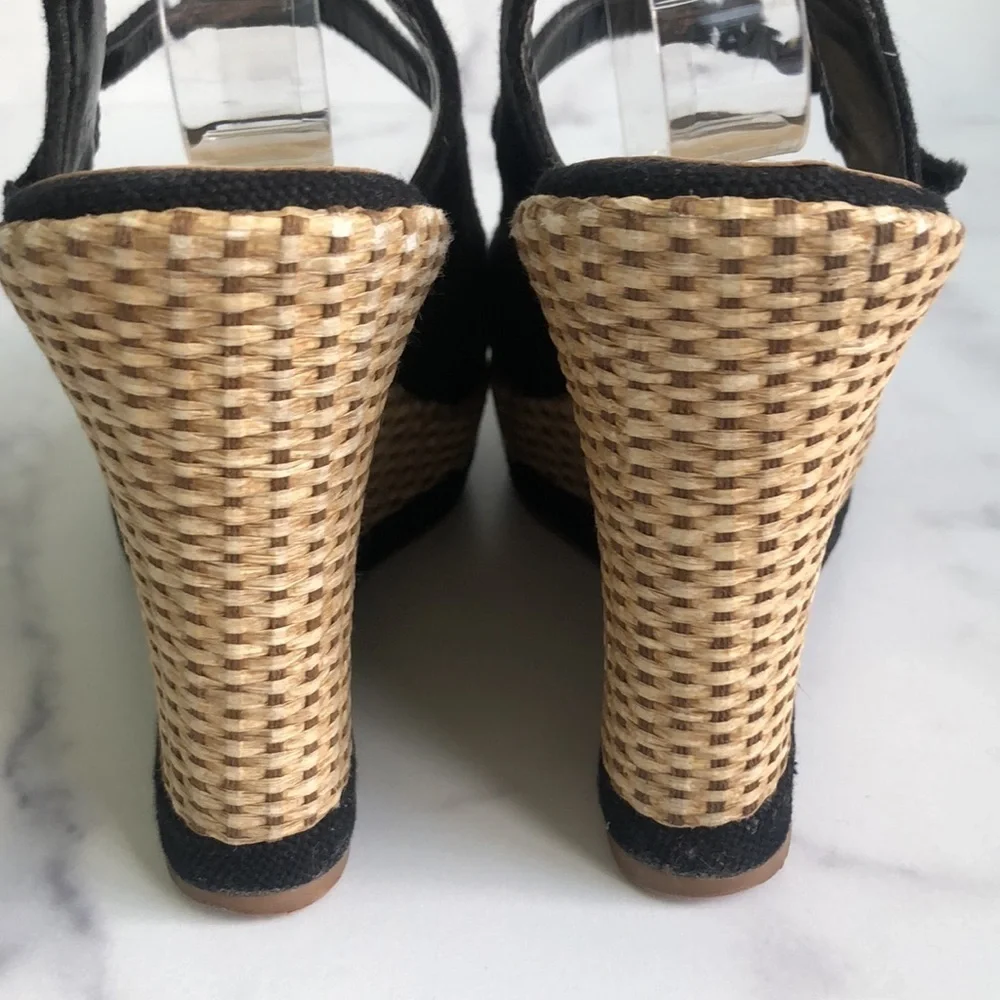 Steven by Steve Madden Black Canvas Mary Jane Style Wedges Size 6M